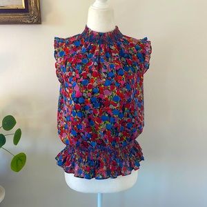 J Crew confetti colored smocked neck sleeveless top